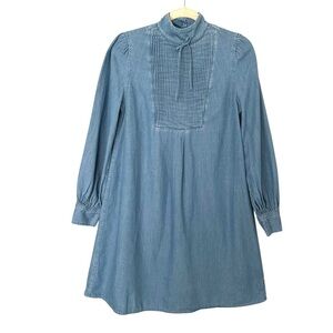 ALEXA CHUNG for AG Chambray Pintuck Prairie Mini Dress‎ Long Sleeves Babydoll S